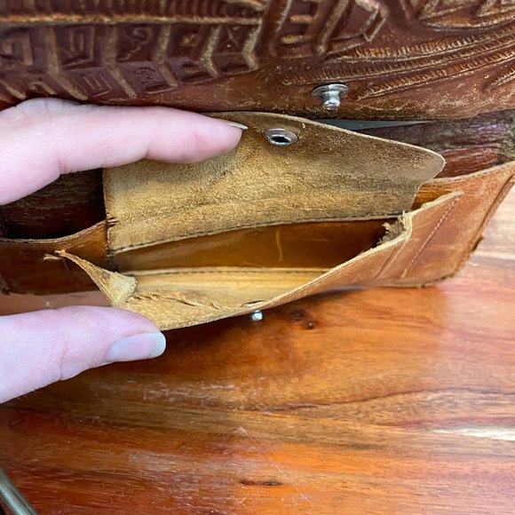 🌻VTG Leather Mayan Calendar Tri Fold Wallet - Picture 5 of 10